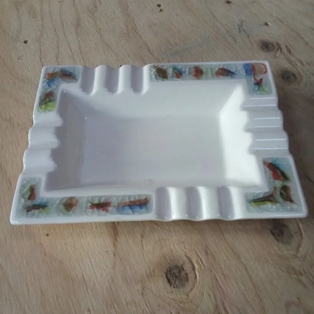 Vintage MCM Sunkist Van Nuys Ceramic Ashtray Trinket Fused Glass